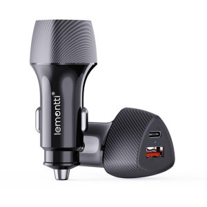 Lemontti 1x USB-C Fast Charging PD, 1x USB-A QC 3.0, 48W, Black