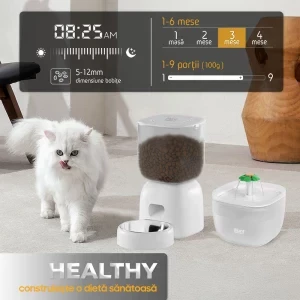 iHunt Dozator automat de hrana & Fantana de apa pentru animale Smart Pet Care Pack Alb