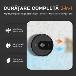 iHunt Bro Robo Clean V6 AutoBase, 2600 mAh, 5000Pa, 0.25 L + 3L, Negru