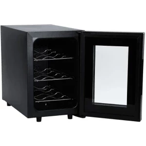 iHunt Vitrina vinuri, 16 L, Clasa E, 6 sticle, Control electronic, Iluminare LED, 37 cm, Negru