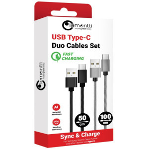 Lemontti USB Male la USB-C Male, 0.5m/1m, Black/Grey, Set
