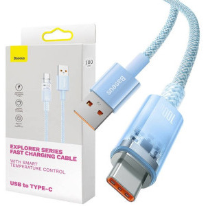 Baseus Explorer, USB Male la USB-C Male, 100W 2 m, Quick Charge, Light Blue, amperaj maxim suportat 6A