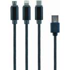 Cablu de date / adaptor Gembird USB Male la USB-C Male + micro USB Male + Lightning Male, 1 m, Black
