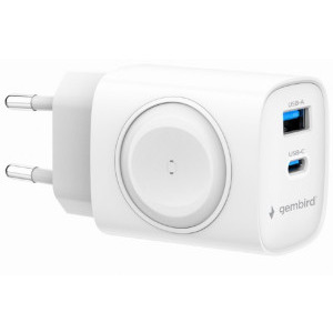Incarcator retea Gembird TA-UC-PDQCW20-01-W, 1x USB-C, 1x USB, Wireless charger, Quick Charge 20 W, White