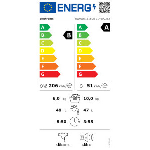 Electrolux EW9WN161BCE, Spalare 10 kg, Uscare 6 kg, 1600 RPM, Clasa B, Inverter, SensiCare+, DelicateCare, UltraCare, DualCare, Alb