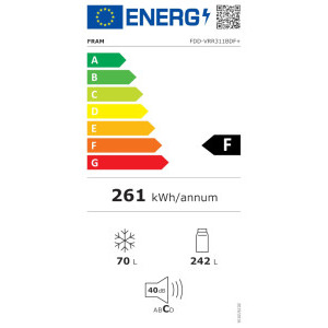 Fram FDD-VRR311BDF+, 311 L, Clasa F, Control mecanic, Iluminare LED, 179 cm, Visiniu