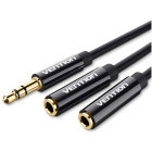 Cablu audio Vention 1x Jack 3.5 mm Male - 2x Jack 3.5 mm Female, 0.3m, negru