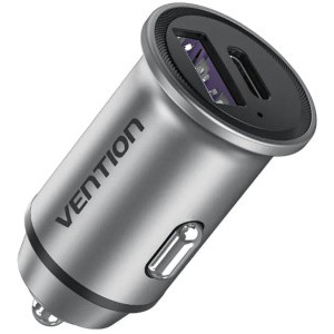 Incarcator auto Vention Mini, 1x USB, 1x USB-C, 30W Fast Charge, Gray