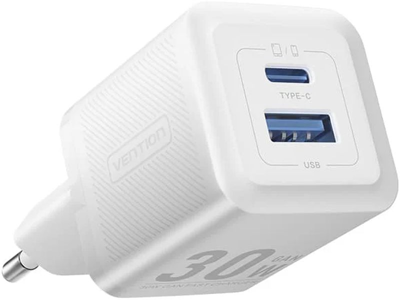 Incarcator retea Vention GaN 1x USB-C, 1x USB, 30W White