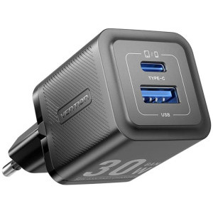 Vention GaN 1x USB-C, 1x USB, 30W Black