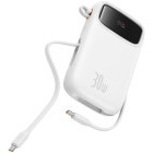 Baterie externa Baseus Qpow2, 10000 mAh, 1x USB, 2x USB-C, 30 W, Display, Cablu USB-C integrat, White