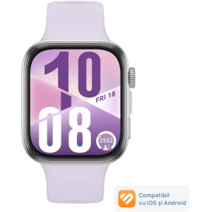 Huawei Watch Fit 4, Silver cu Purple Fluoroelastomer Strap