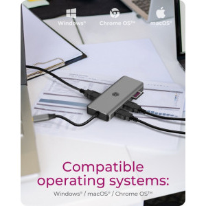 Icy Box Docking Station IB-DK4012-CPD, 9-in-1, 100W Power Delivery, 2x HDMI, 2x USB 3.0, 1x USB 2.0, Gigabit LAN, SD/microSD card reader