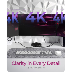 Icy Box Docking Station IB-DK4090-C, USB Tip C, 12-in-1, 85W Power Delivery, suport 3 monitoare 4K, Gigabit LAN, Black