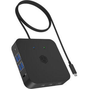 Icy Box Docking Station IB-DK4090-C, USB Tip C, 12-in-1, 85W Power Delivery, suport 3 monitoare 4K, Gigabit LAN, Black