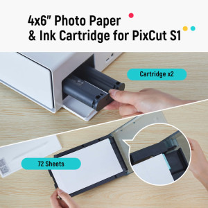 Liene Photo Paper 101.6 x 152.4 mm (4 x 6 inch) 72 coli + 2x Cartus ribbon pentru PixCut S1