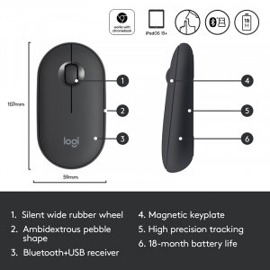 Logitech Pebble M350 Wireless/Bluetooth, Graphite