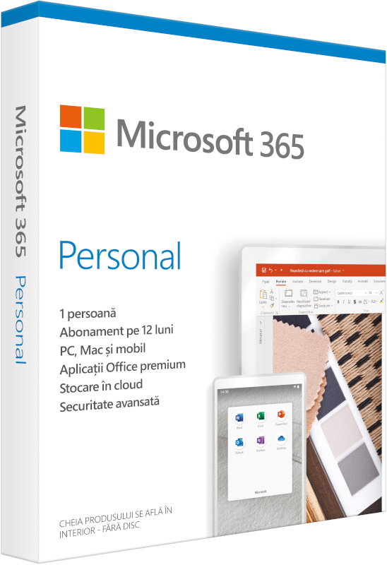 Aplicatie Microsoft 365 Personal Engleza 32-bit/x64, 1 An, 1 Utilizator, Medialess Retail