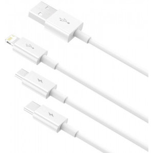 Baseus 3-In-1, Superior Series, CAMLTYS-02, USB Male la microUSB, USB-C, Lightning Male, 1.2 m, White, amperaj maxim suportat 3.5A