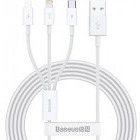 Cablu de date / adaptor Baseus 3-In-1, Superior Series, CAMLTYS-02, USB Male la microUSB, USB-C, Lightning Male, 1.2 m, White, amperaj maxim suportat 3.5A