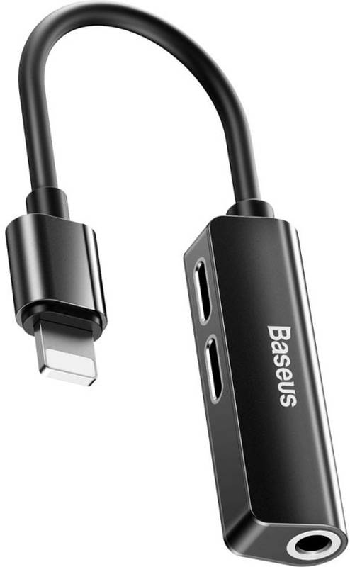 Cablu de date / adaptor Baseus 3-In-1 adaptor CALL52-01, Lightning Male la 2x Lightning, Jack 3.5 mm Female, Black