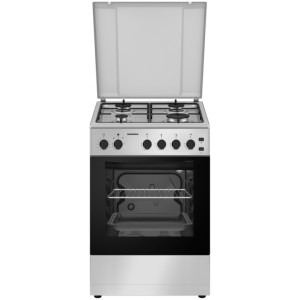 Aragaz Heinner HFSC-S60LITGSL, 4 arzatoare, Gaz, Dispozitiv de siguranta, 60 cm, Argintiu