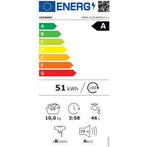 Heinner HWM-H1014INVA+++, 10 kg, 1400 RPM, Clasa A, Inverter, Alb