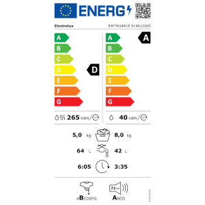 Electrolux EW7W2481E, Spalare 8 kg, Uscare 5 kg, 1400 RPM, Clasa A, Inverter, SteamRefresh, DualCare, OneGo, SensiCare+, CareDrum, Alb