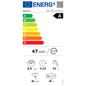 Electrolux EW6F1481E, 8 kg, 1400 RPM, Clasa A, Inverter, SensiCare, Time Manager, Alb