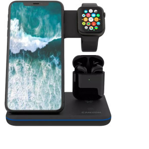 Incarcator wireless Canyon 3-in-1 Wireless Qi Fast charge 15W, Black