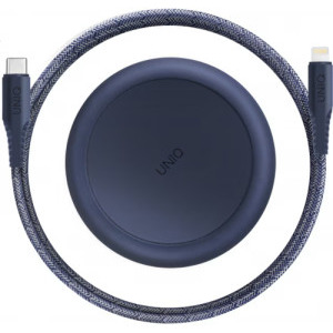 Cablu periferice Uniq USB-C Male la Lightning Male, 1.2 m, Organizator, Albastru
