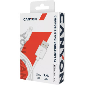 Canyon USB Male la Lightning Male, MFi, 2 m, White