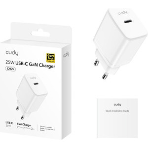 CUDY CH25, 1x USB-C, Quick Charge 25 W, GaN, White