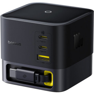 Incarcator retea Baseus Super GaN, 2x USB-C, 1x USB, Quick Charge 100 W, Cablu USB-C integrat, Black