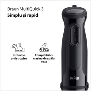 Braun Mixer vertical MultiQuick 3 MQ30201M, 900W, 0.6 L / 0.35L, Negru