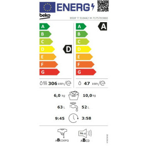 Beko B5DFT510442M, Spalare 10 kg, Uscare 6 kg, Clasa A, 1400 RPM, ProSmart Inverter, SteamCure, UltraFast, AddXtra, Gri