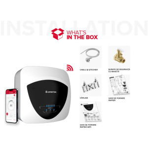 Ariston electric Andris Elite Wi-Fi 10U/5 EU, 10 L, 1200 W, Butoane soft touch, Control vocal, Clasa A, Montare sub chiuveta, Alb
