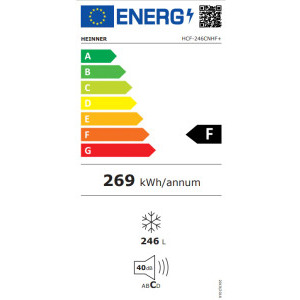 Heinner HCF-246CNHF+, 246 L, Control electronic, Sistem convertibil racire / congelare, Clasa F, Alb