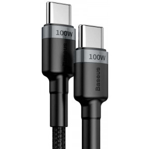 Baseus Cafule CATKLF-ALG1, USB-C Male la USB-C Male, Quick Charge 3.0, 2 m, Black, amperaj maxim suportat 5A, 100W