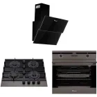 Pachet incorporabil Tornado Eclipse Cuptor electric & Plita pe gaz & Hota decorativa, Dark Inox/Negru