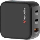 Incarcator retea Verbatim 30238, 2x USB-C, 1x USB, Quick Charge 65 W, GaN, Display, Black
