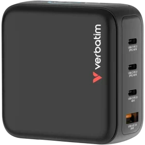 Verbatim 30240, 3x USB-C, 1x USB, Quick Charge 140 W, GaN, Display, Black