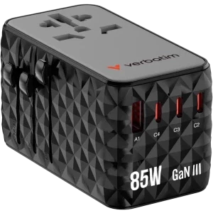 Verbatim Adaptor universal 32127, 4x USB-C, 1x USB, Quick Charge 85 W, GaN, Cablu USB-C integrat, Black