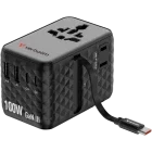 Incarcator retea Verbatim Adaptor universal 30191, 3x USB-C, 2x USB, Quick Charge 100 W, GaN, Cablu USB-C integrat, Black