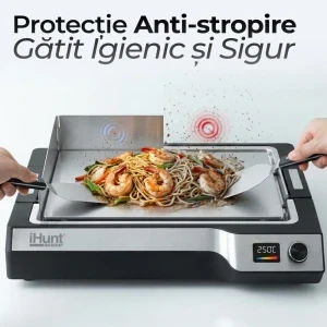 iHunt Plita electrica Teppanyaki, Plita electrica Bro Teppanyaki Grill, 1650W, Negru/Argintiu