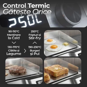 iHunt Plita electrica Teppanyaki, Plita electrica Bro Teppanyaki Grill, 1650W, Negru/Argintiu