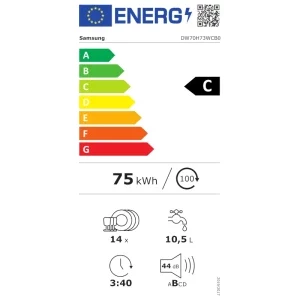 Samsung DW70H73WCB0U1, 14 seturi, 8 programe, Clasa C, AutoRelease, Aqua Stop, SmartThings, 60 cm