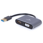 Adaptor Gembird 1x USB Male - 1x HDMI Female + 1x VGA Female, Gri