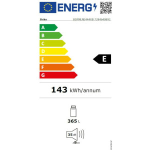 Beko B1RMLNE444XB, 365 L, Clasa E, No Frost, AeroFlow, Iluminare LED, 186 cm, Argintiu