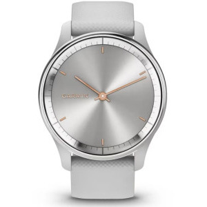Garmin Vivomove Trend, Silicone band, Silver Stainless Steel Bezel cu carcasa Mist Grey